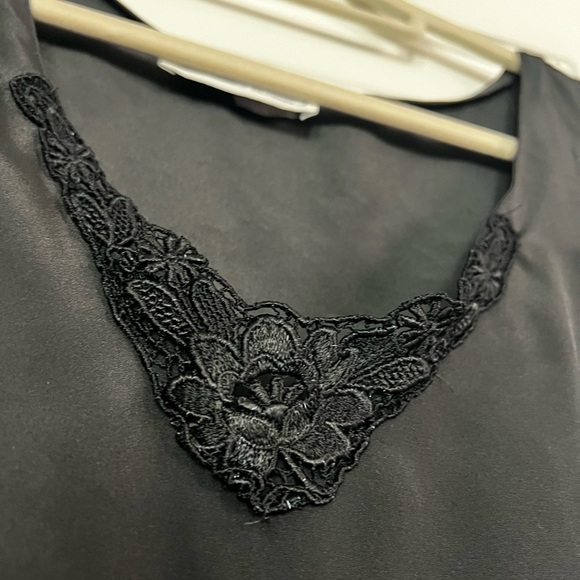 Vintage Impressions of California Black Satin Tank Top Lace Detail 90s Camisole - Picture 2 of 6